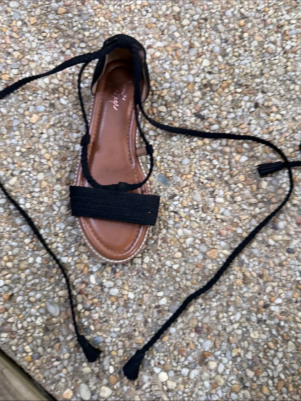 Crown Vintage Black Braided Lace-Up Flat Sandals